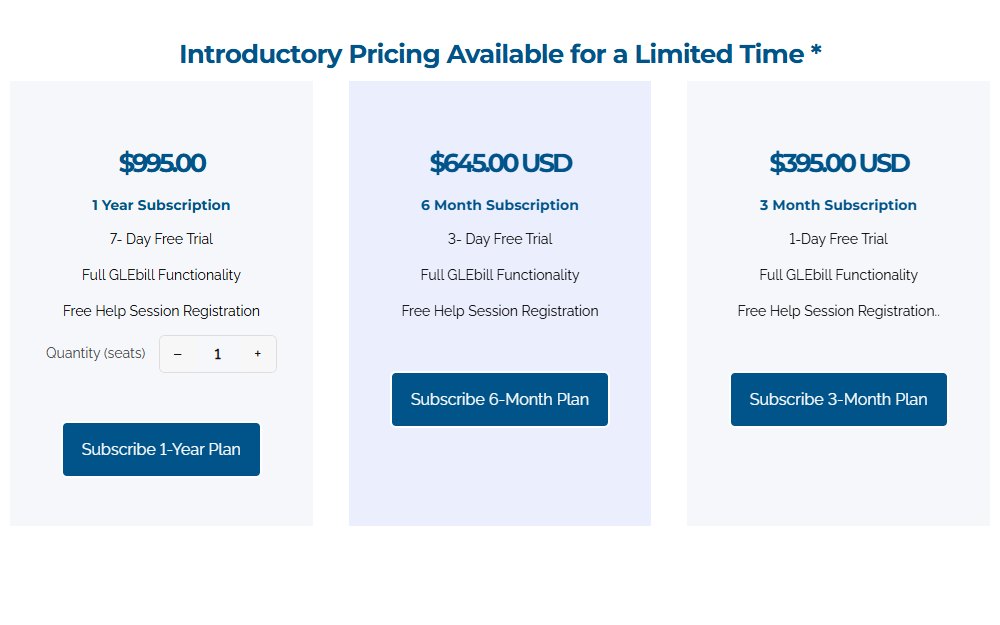 Subscription plans on the GLEbill website