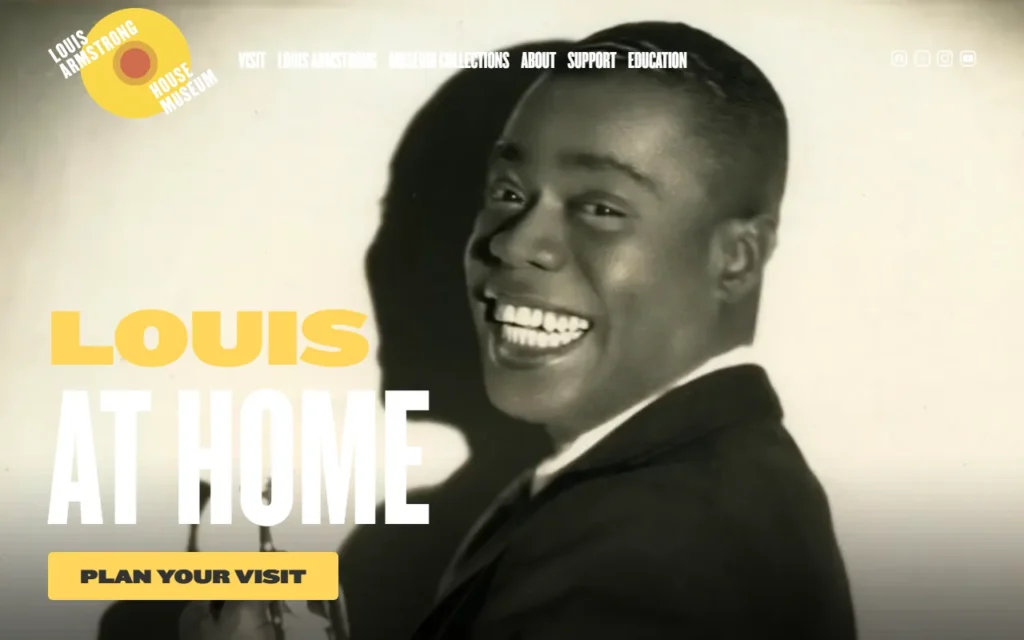 Homepage of the Louis Armstrong House Museum website